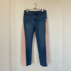 Madewell Reworked Blue Jeans with Red and white striped panel